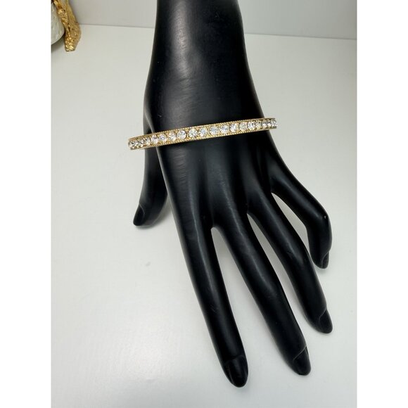 PJM Gold Tone Crystal Bangle Bracelet 8.5” Elegant Sparkly Vintage Bangle - Picture 3 of 10